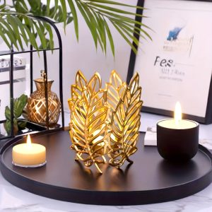 Photophore Feuille Dorée en métal doré