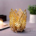 Photophore décoratif en fer forgé avec motif de feuille