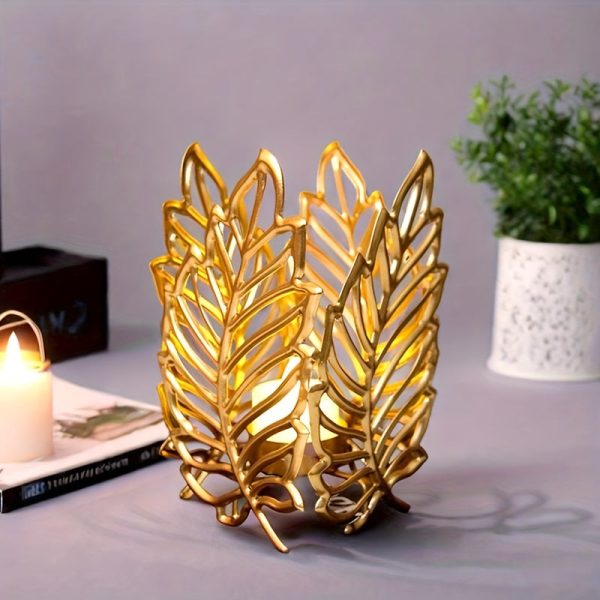 Photophore décoratif en fer forgé avec motif de feuille