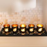 Photophore Noir avec Feuille Dorée, lot de 5 pièces