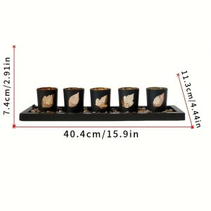 Accessoire de décoration : photophore noir feuille dorée