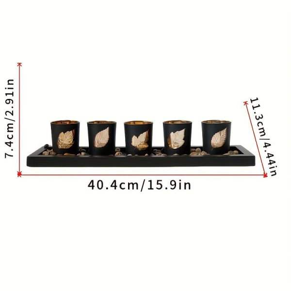 Accessoire de décoration : photophore noir feuille dorée