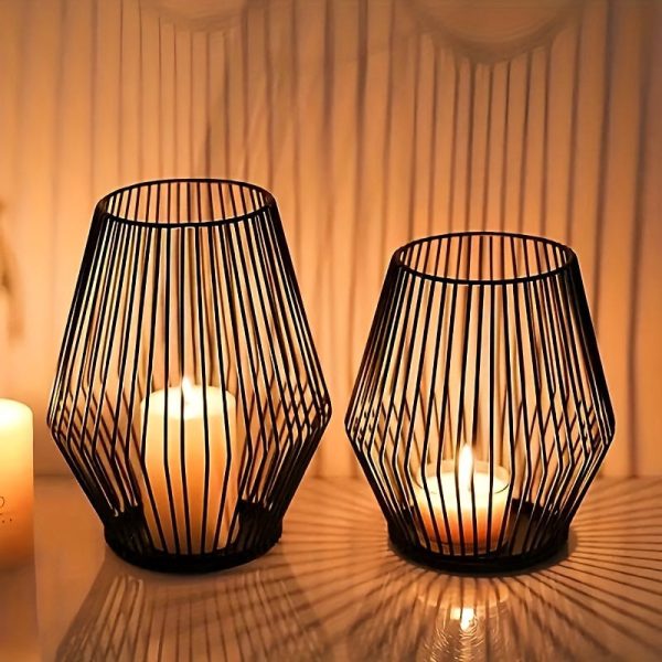 Lot de 2 photophores noirs au design losange