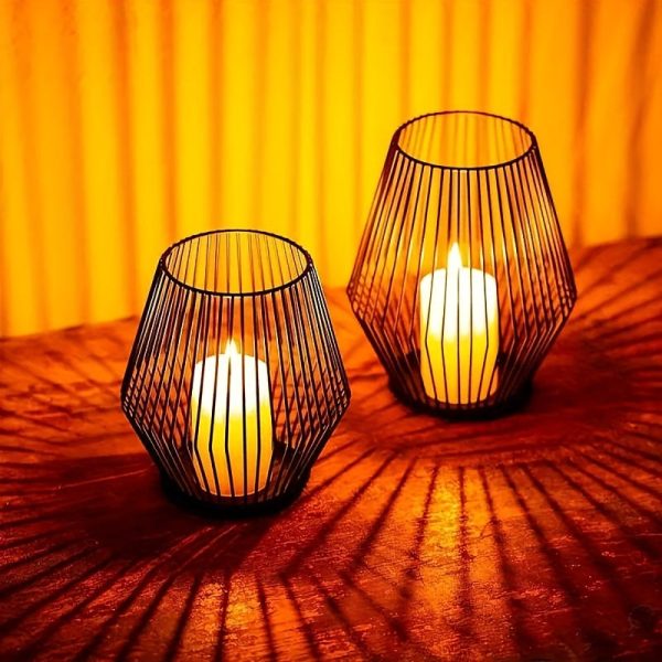 Élégants photophores noirs en losange, set de 2