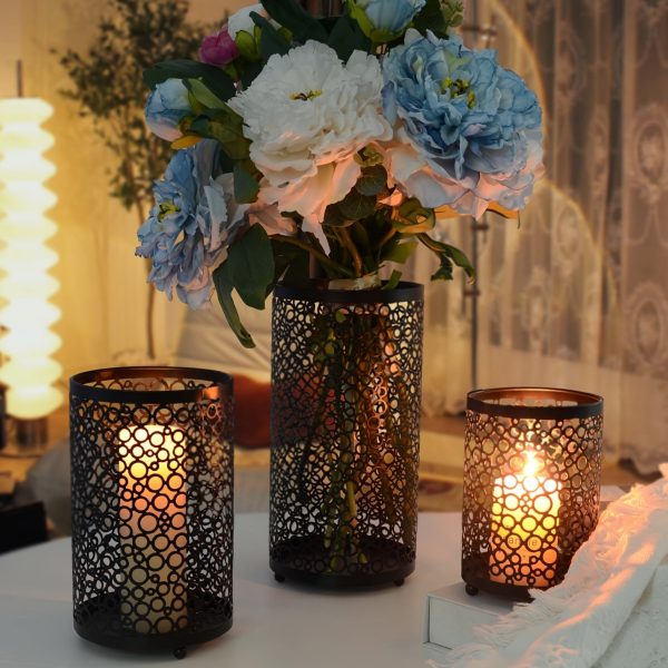 Photophore noir motif rond, set de 3 pièces