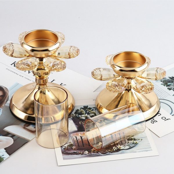 Photophore en verre avec support doré raffiné