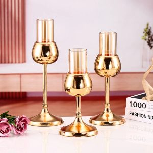 Photophore en verre avec coupe dorée