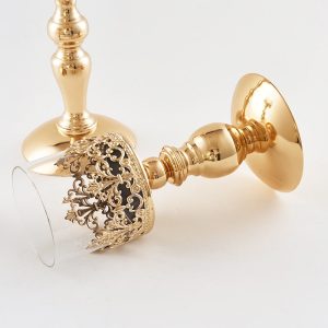 Photophore en verre décoratif dentelle dorée