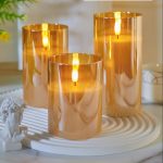 Photophore en verre doré avec éclairage LED