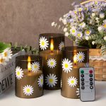 Photophore en verre LED avec motif floral