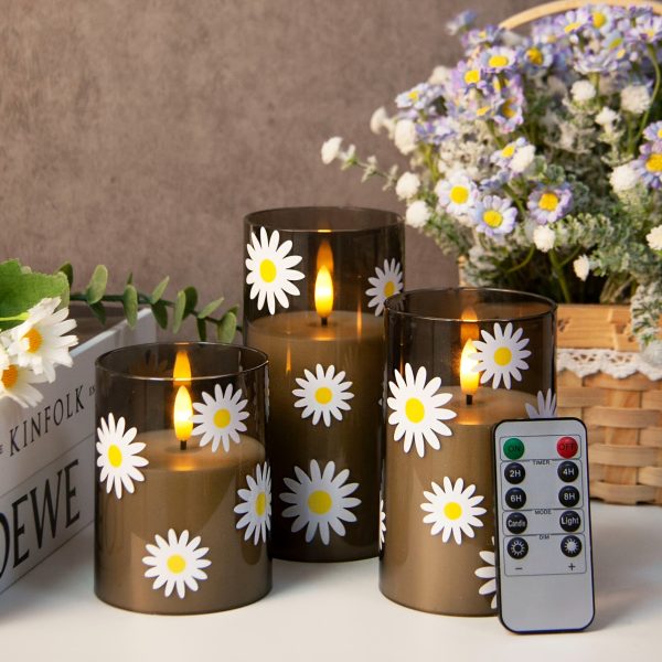 Photophore en verre LED avec motif floral