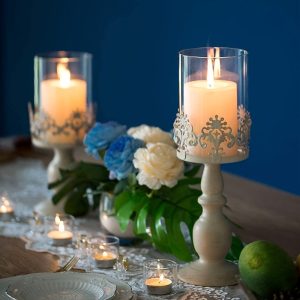 Photophore en verre avec pied blanc