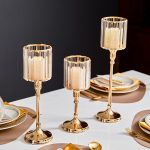 Photophore en verre, style moderne, pied doré