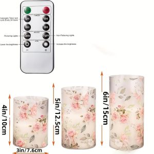 Ensemble de 3 photophores en verre avec roses Led