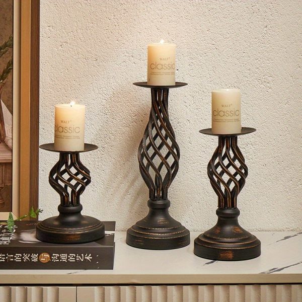 Porte bougie noir en fer brossé