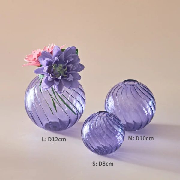 Soliflore en verre, forme boule striée