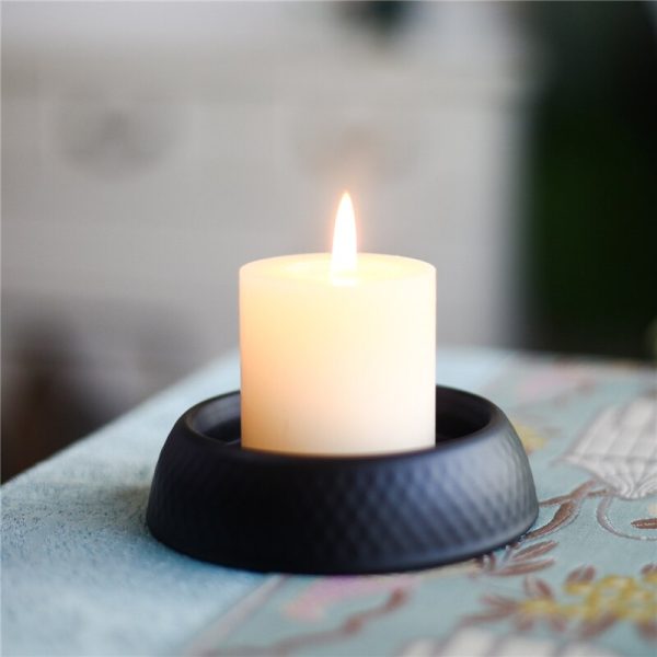 Support noir pour bougie ronde en métal forgé